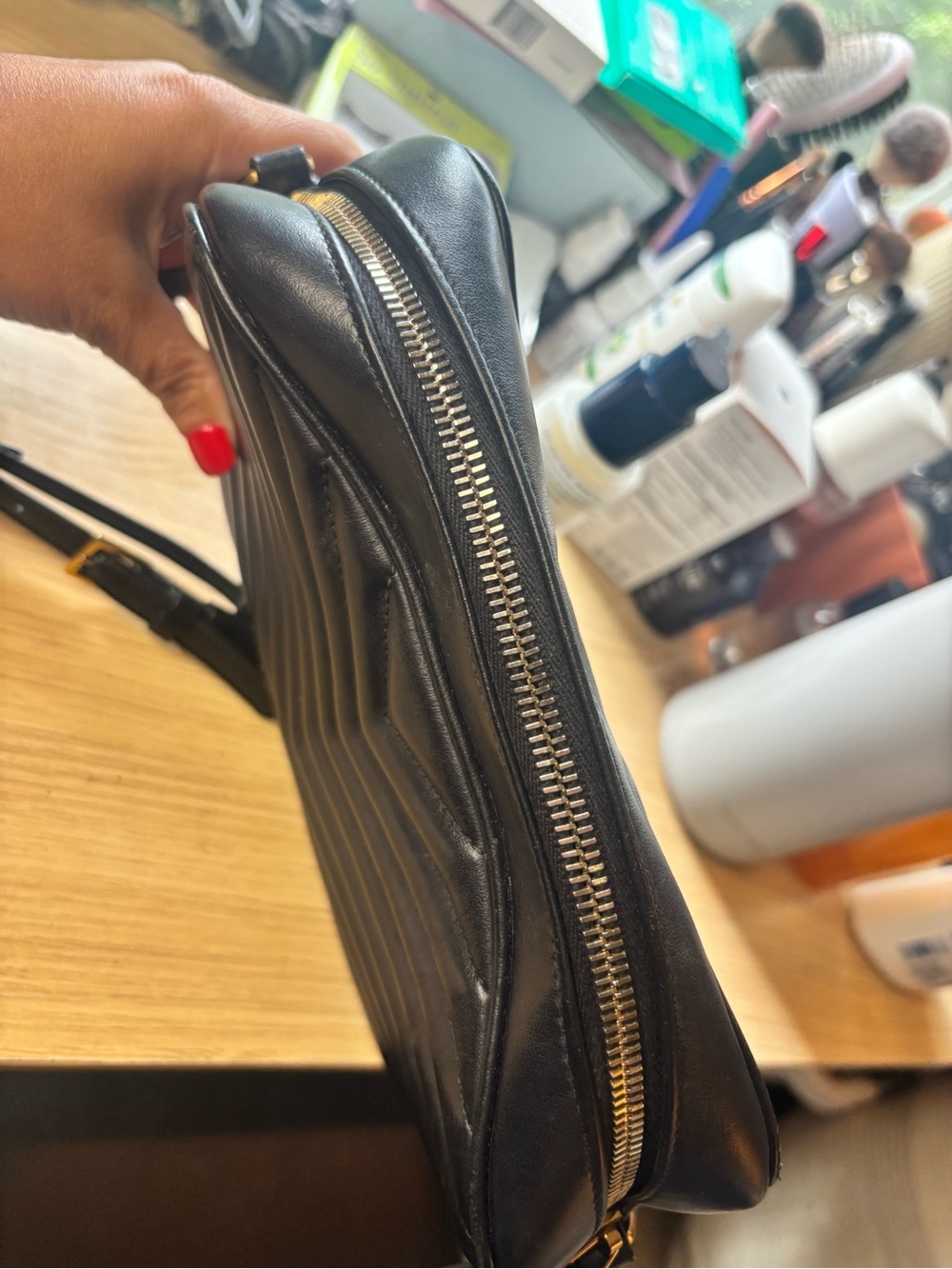 Yves Saint Laurent Black Leather Pouch with Gold Logo - Picture 10 of 12